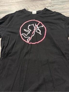 Vetements Black Short Sleeve Tee with Pink and White No-Cupid Logo